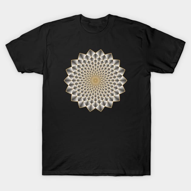 Gold, Black and White Optical illusion Mandala T-Shirt by MandalaSoul